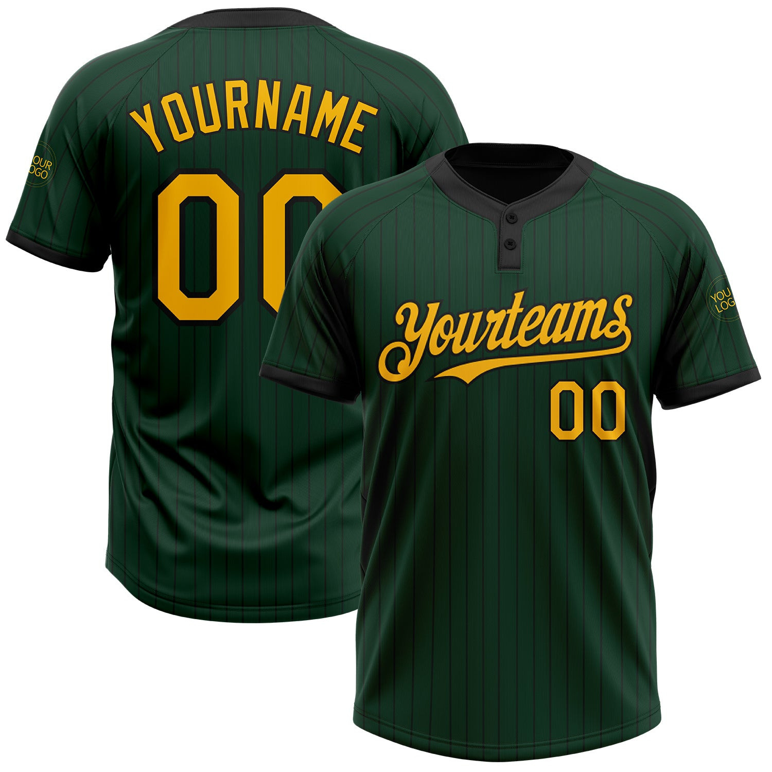 Green, Black & Gold Pinstripe Custom Name Softball Jerseys for Men and Women